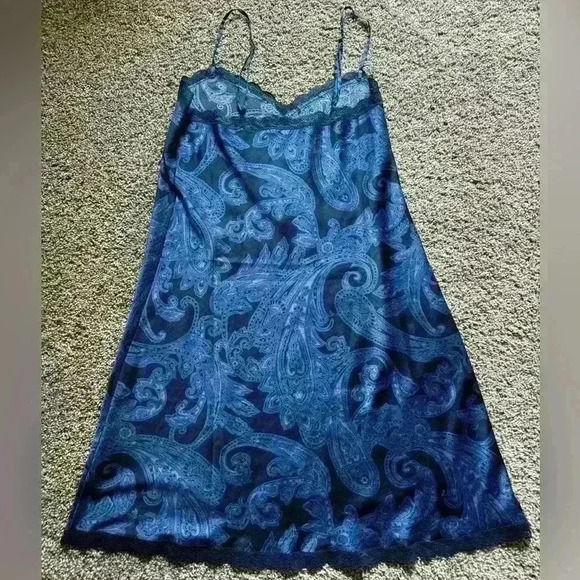 Ralph Lauren Paisley Slip Dress Adjustable Straps Blue Size Medium - Picture 4 of 4